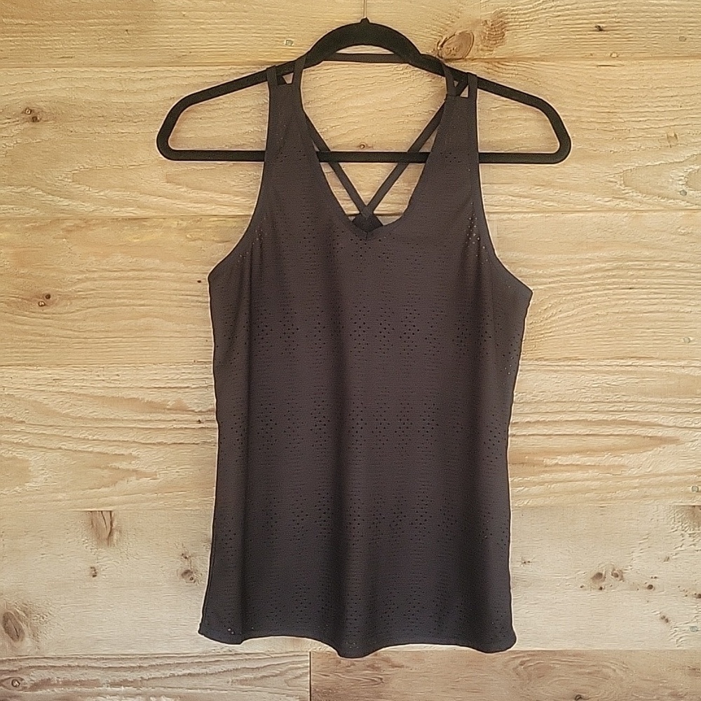 Athleta Black Flowy Racerback Tank Breatable Fabric Size Small